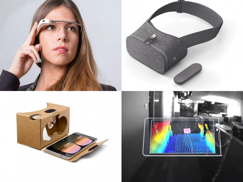 ▲左上：Google Glass，右上：Google Daydream，左下：Cardboard VR，右下：Project Tango