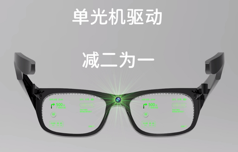 谷東科技單光機雙目合像體全息光波導方案示意圖